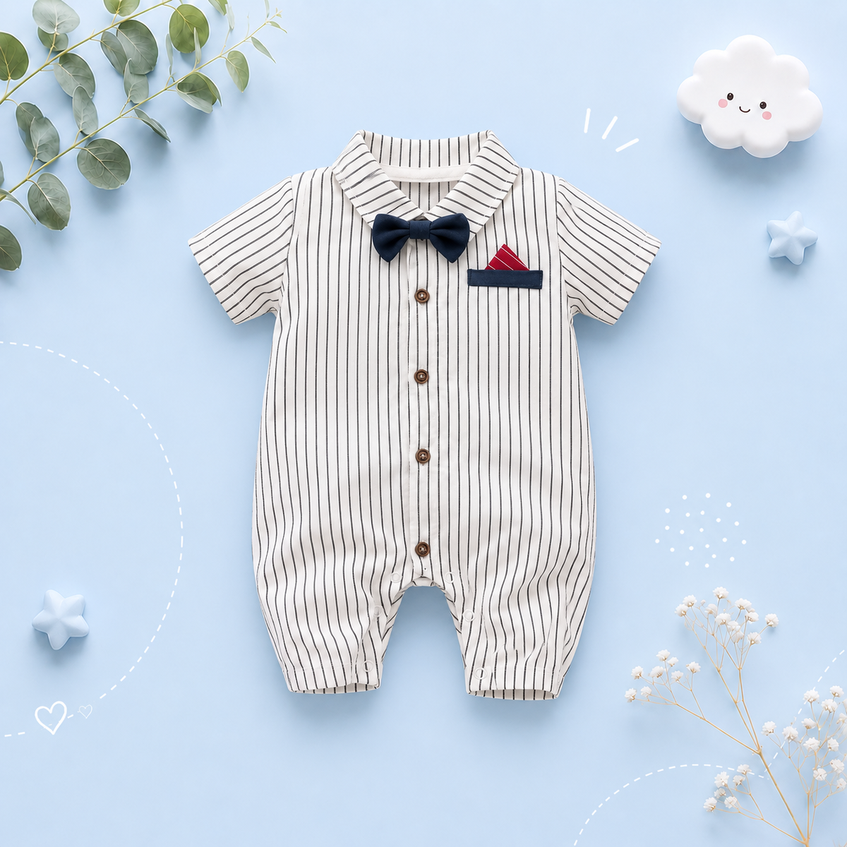 The Dante - Baby Boy White Short Sleeve Gentlemen Romper