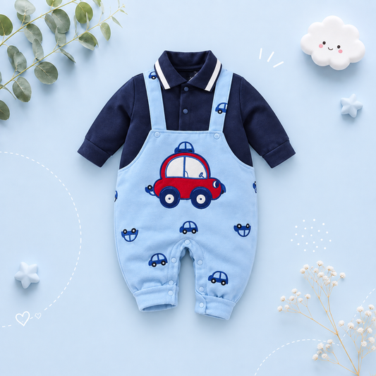 The Orion - Baby Boy Red Car Blue Jumper Cute Printed Romper