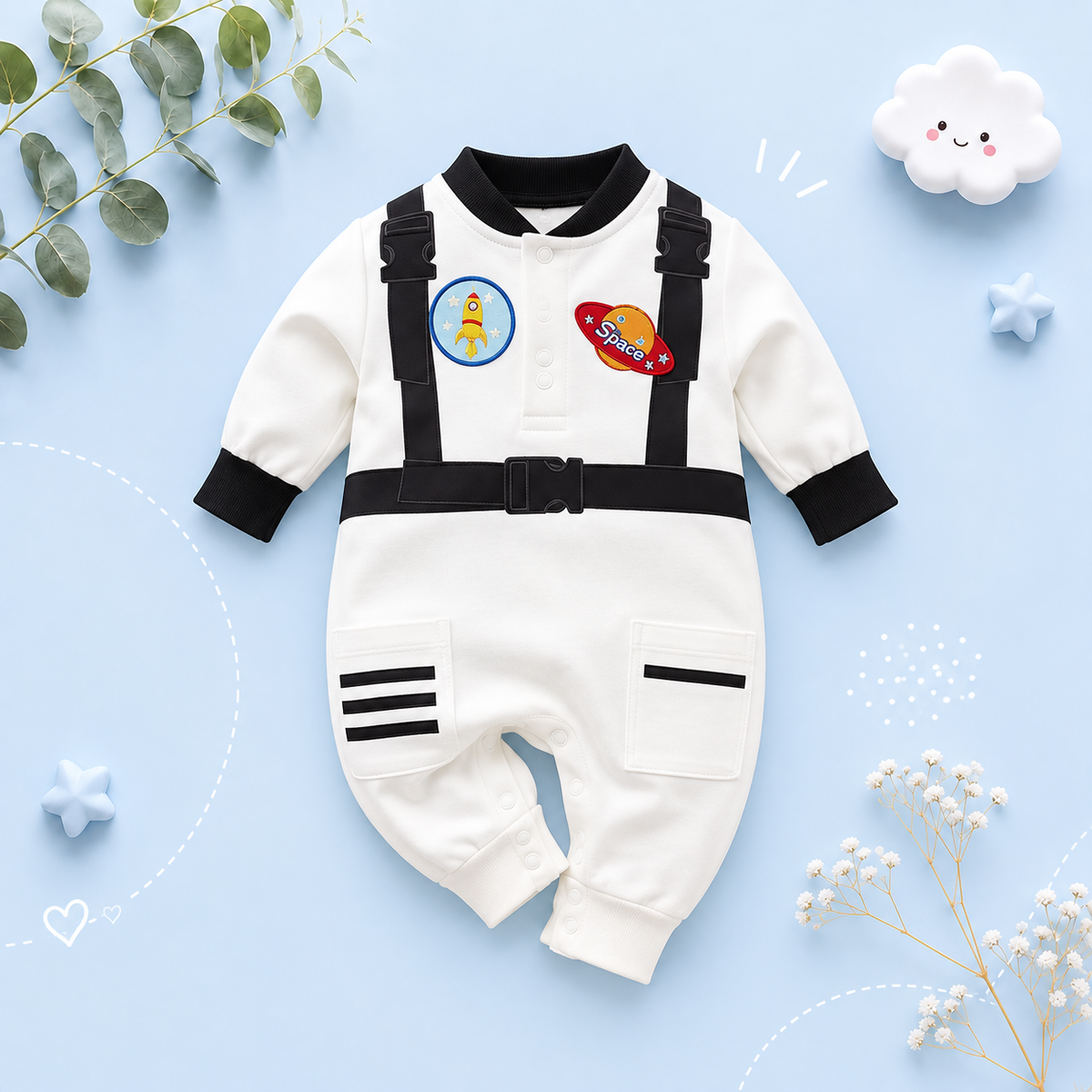 The Cristian - Baby Boy Astronaut Inspired Cotton Long Sleeve Romper