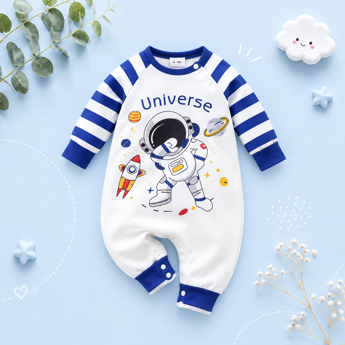 The Jaylen - Baby Boy Universe Letter with Astronaut Print Cartoon Romper