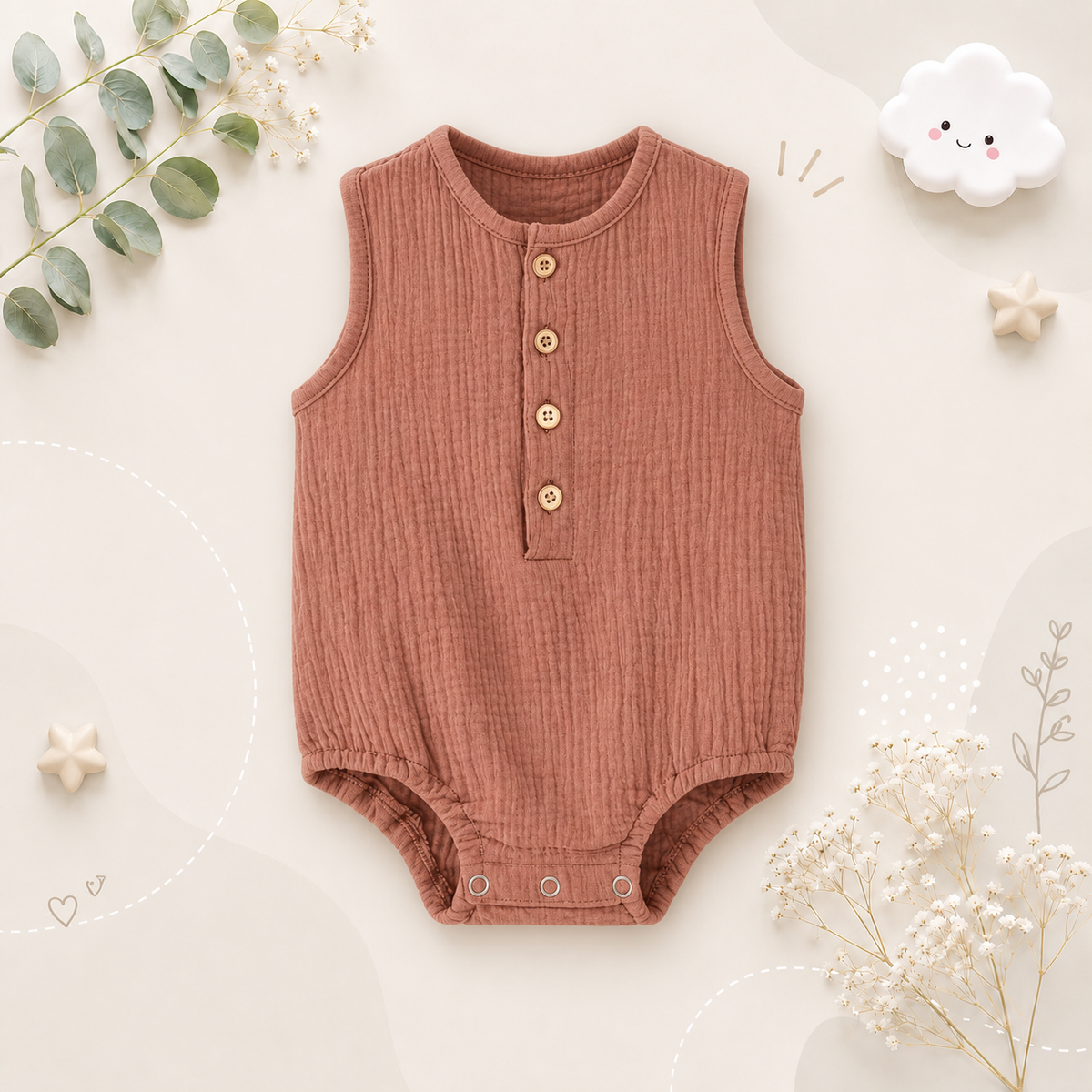 The Millie - Baby Unisex Soft Plain Color Sleeveless Romper