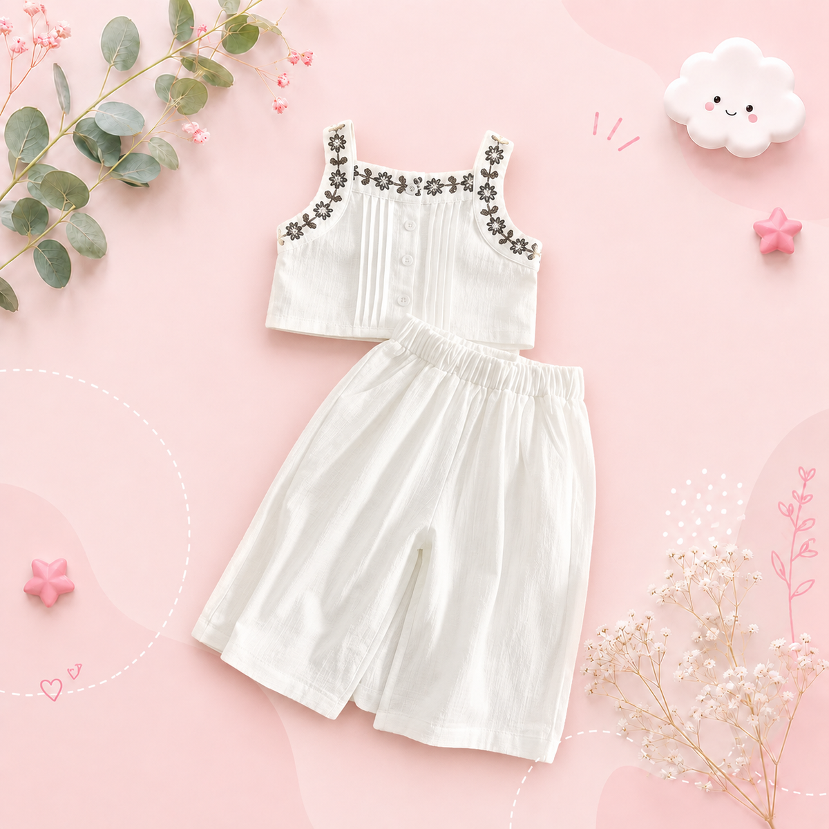 The Eliza - Baby Girl Vest Tops + Wide Leg Pants Outfits