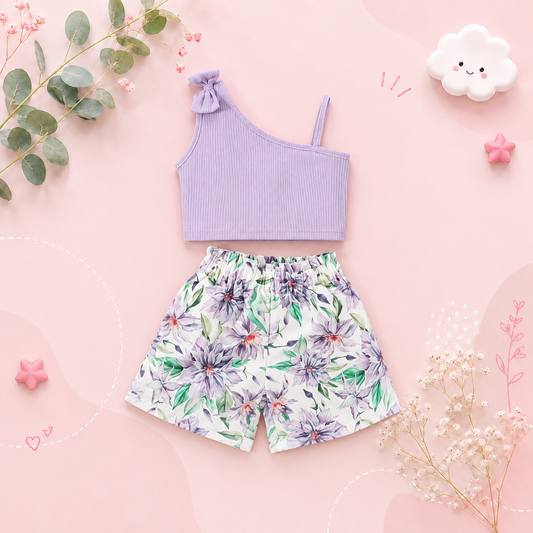 The Lainey - Baby Girl Suspenders Bow Top+Flower Shorts