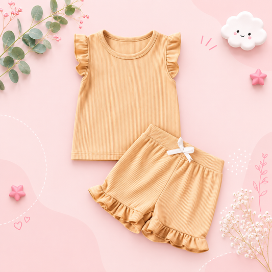 The Remi - Baby Girl Solid Casual Short Sleeved + Shorts