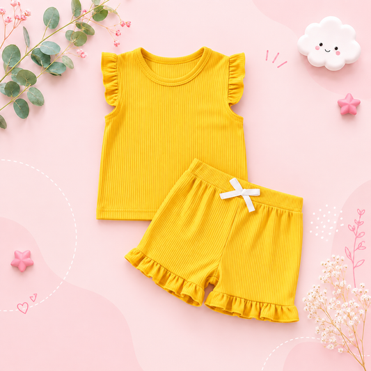 The Remi - Baby Girl Solid Casual Short Sleeved + Shorts