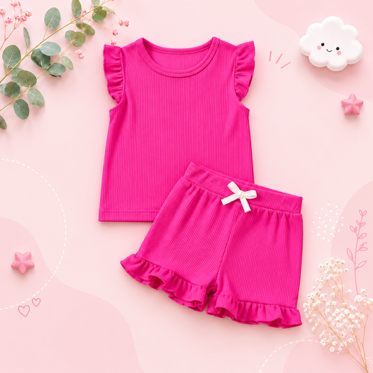 The Remi - Baby Girl Solid Casual Short Sleeved + Shorts