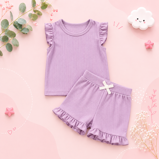 The Remi - Baby Girl Solid Casual Short Sleeved + Shorts