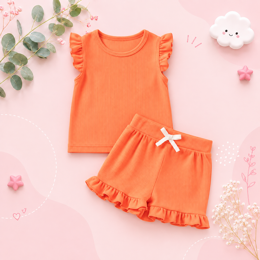 The Remi - Baby Girl Solid Casual Short Sleeved + Shorts