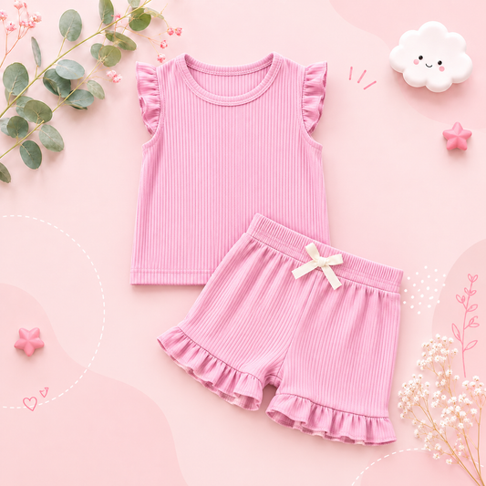 The Remi - Baby Girl Solid Casual Short Sleeved + Shorts
