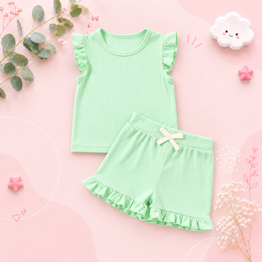 The Remi - Baby Girl Solid Casual Short Sleeved + Shorts