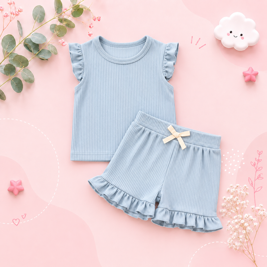 The Remi - Baby Girl Solid Casual Short Sleeved + Shorts