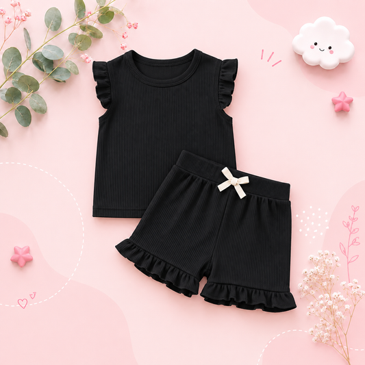 The Remi - Baby Girl Solid Casual Short Sleeved + Shorts