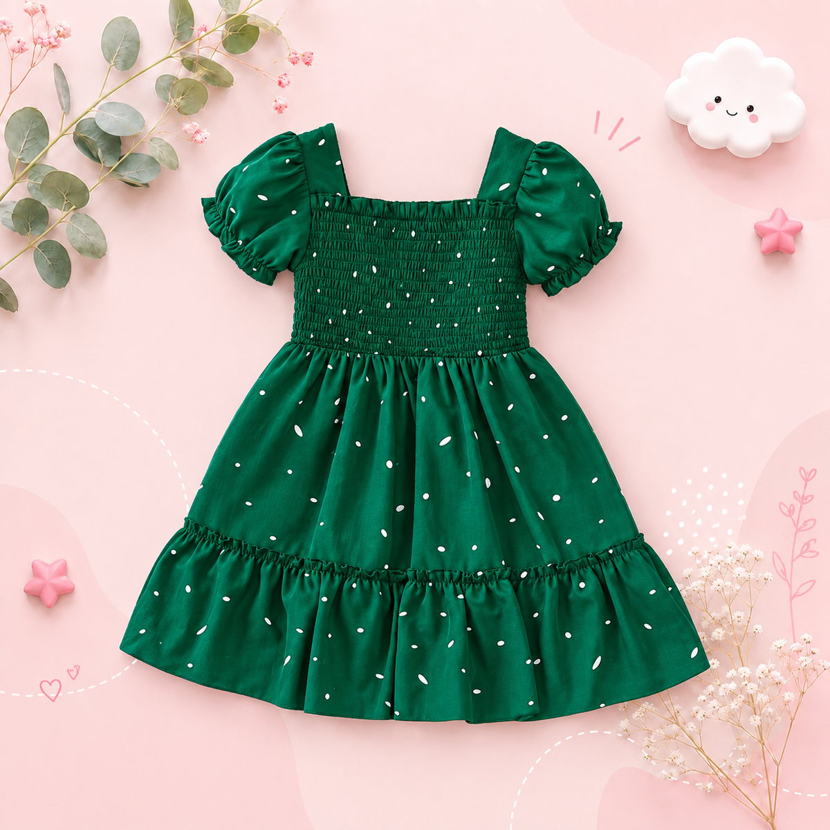 The Elliana - Baby Girl Short Sleeve Square Collar Puff Sleeve Layered Dress