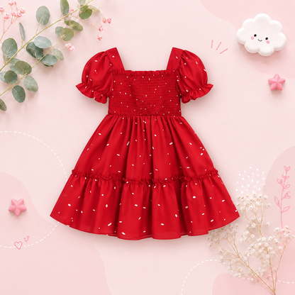 The Elliana - Baby Girl Short Sleeve Square Collar Puff Sleeve Layered Dress
