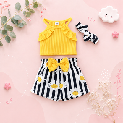 The Sarah - Baby Girl Yellow Floral Printed Bow Dress