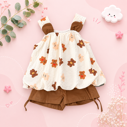 The Caroline - Baby Girl Sleeveless Sweet Bear Print Top + Shorts