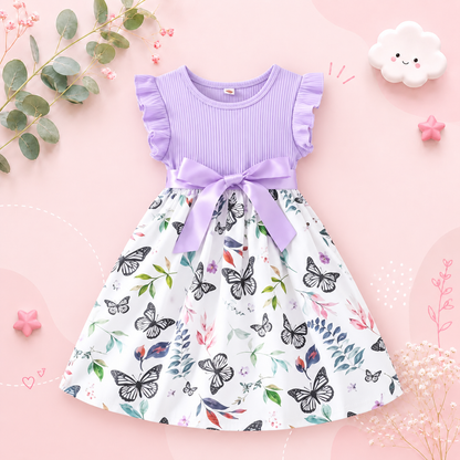 The Natalie - Baby Girl Ruffled Sleeve Butterfly Floral Tulle Cute Princess Formal Dresses with Belt