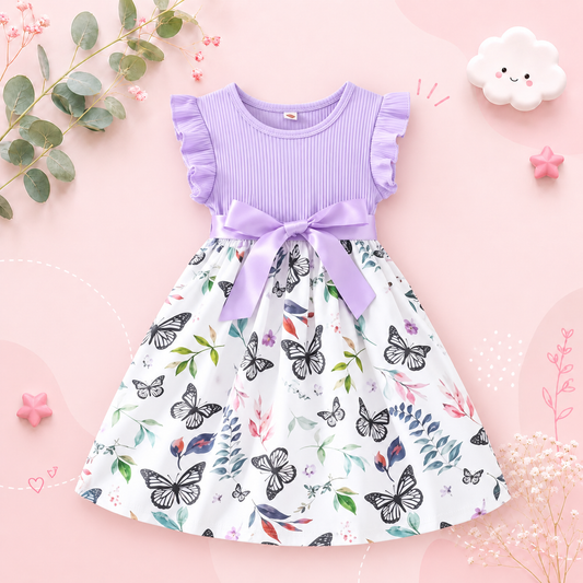 The Natalie - Baby Girl Ruffled Sleeve Butterfly Floral Tulle Cute Princess Formal Dresses with Belt