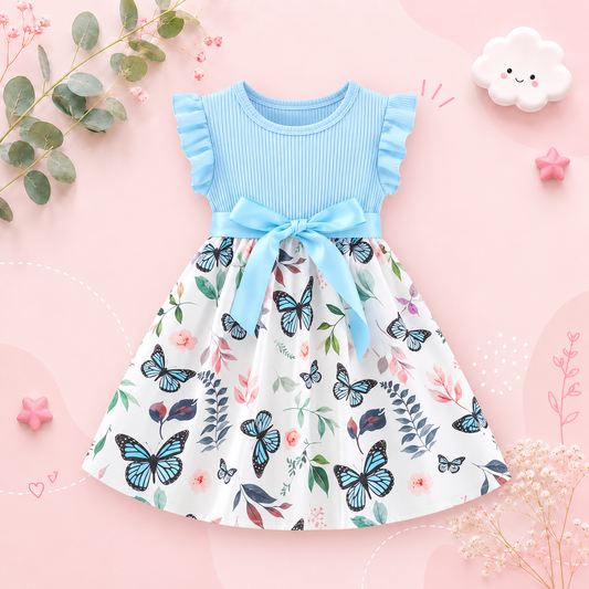 The Natalie - Baby Girl Ruffled Sleeve Butterfly Floral Tulle Cute Princess Formal Dresses with Belt