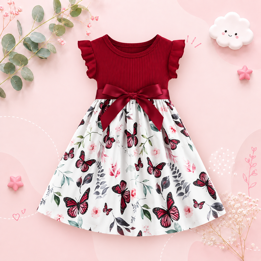 The Natalie - Baby Girl Ruffled Sleeve Butterfly Floral Tulle Cute Princess Formal Dresses with Belt
