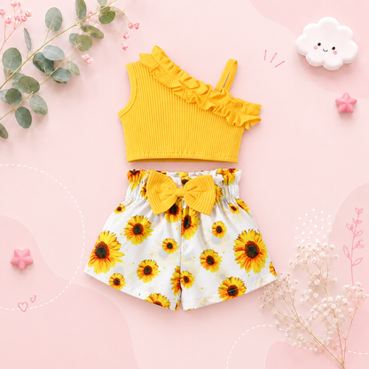 The Peyton - Baby Girl Summer Sling Sleeveless Sunflower Print Dress