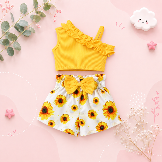 The Peyton - Baby Girl Summer Sling Sleeveless Sunflower Print Dress