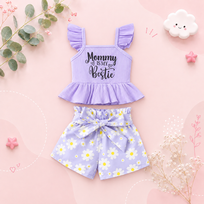 The Valerie - Baby Girl Purple Sleeveless Tops + Floral Print Shorts