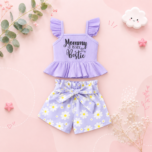 The Valerie - Baby Girl Purple Sleeveless Tops + Floral Print Shorts