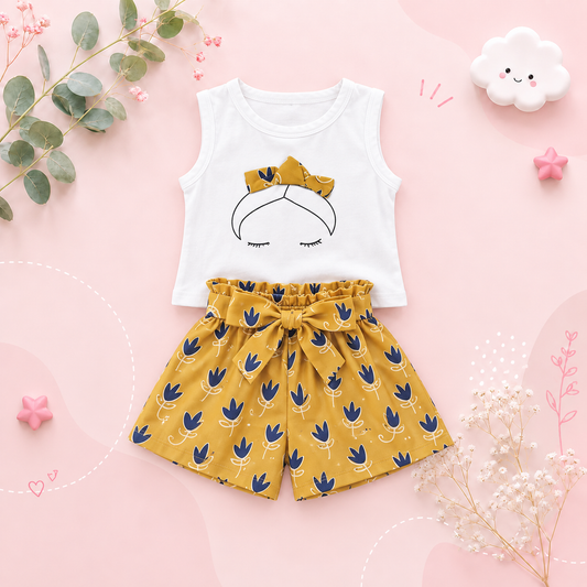 The Lucy - Baby Girl Ribbon Casual Suits Top and Shorts