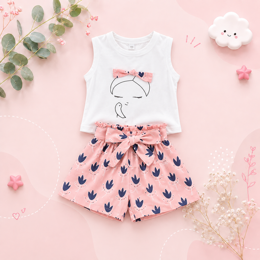 The Lucy - Baby Girl Ribbon Casual Suits Top and Shorts