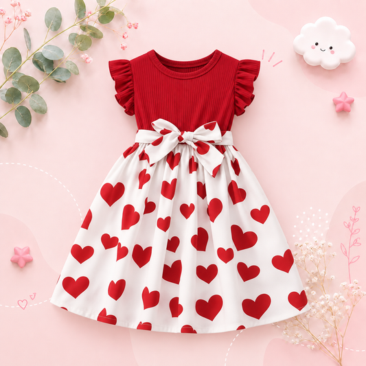 The Kaylani - Baby Girl Cute Red Love Princess Short Sleeved Dress