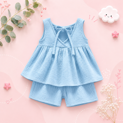The Natalia - Baby Girl Muslin Cotton Sleeveless Vest Dress + Shorts