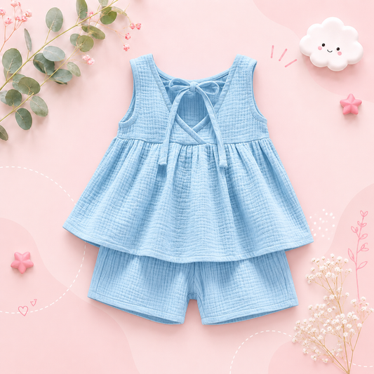The Natalia - Baby Girl Muslin Cotton Sleeveless Vest Dress + Shorts