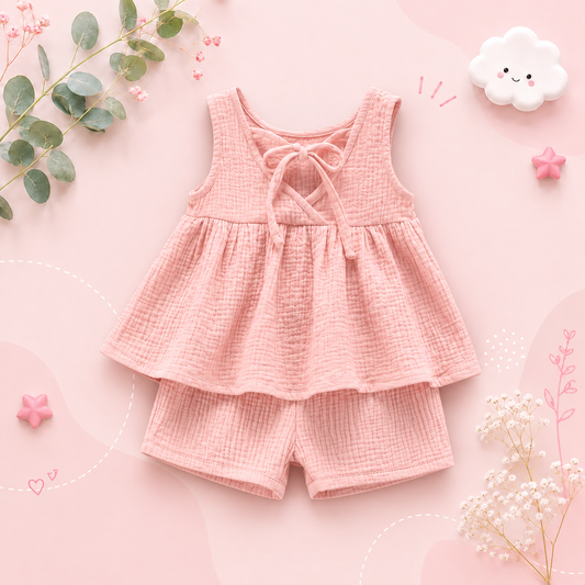 The Natalia - Baby Girl Muslin Cotton Sleeveless Vest Dress + Shorts