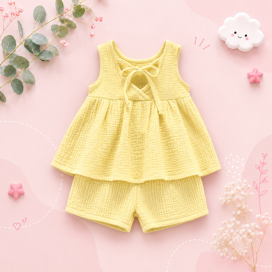 The Natalia - Baby Girl Muslin Cotton Sleeveless Vest Dress + Shorts