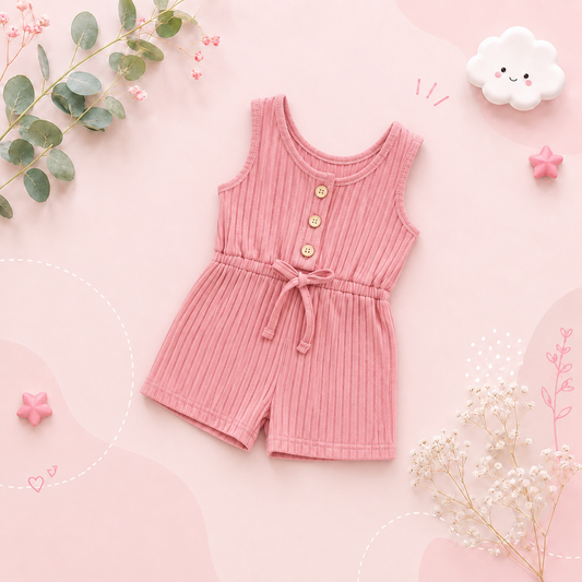 The Melanie - Baby Girl Ribbed Solid Color Sleeveless Romper Shorts