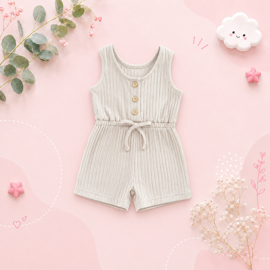 The Melanie - Baby Girl Ribbed Solid Color Sleeveless Romper Shorts