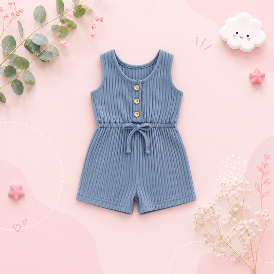 The Melanie - Baby Girl Ribbed Solid Color Sleeveless Romper Shorts