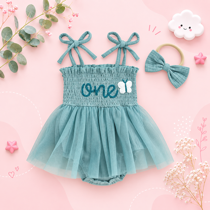 The Legacy - Baby Girl Sleeveless Suspender Dress & Bow Headband Birthday Outfit