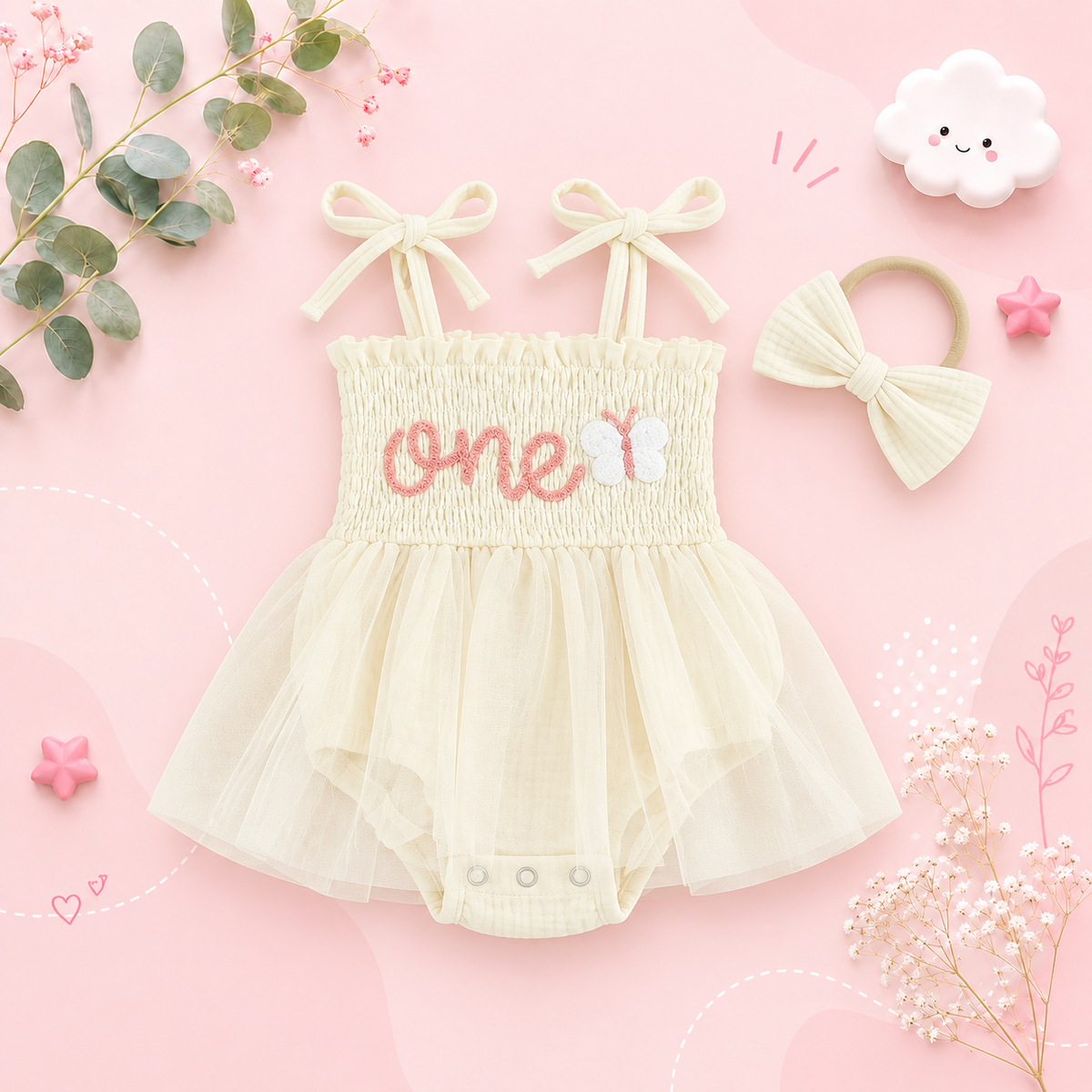 The Legacy - Baby Girl Sleeveless Suspender Dress & Bow Headband Birthday Outfit