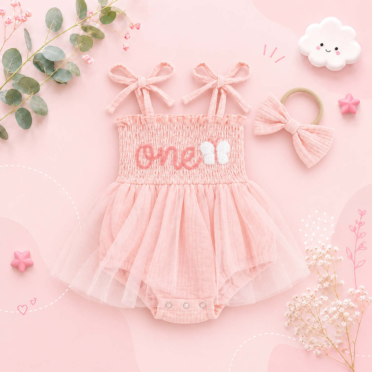 The Legacy - Baby Girl Sleeveless Suspender Dress & Bow Headband Birthday Outfit