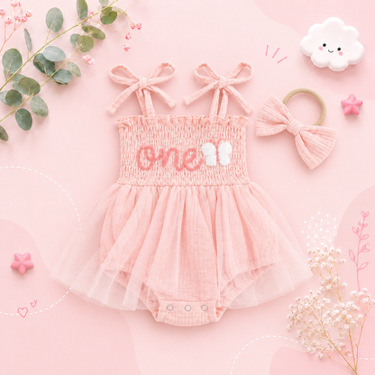 The Legacy - Baby Girl Sleeveless Suspender Dress & Bow Headband Birthday Outfit