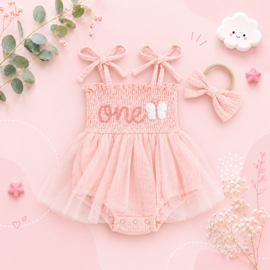 The Legacy - Baby Girl Sleeveless Suspender Dress & Bow Headband Birthday Outfit