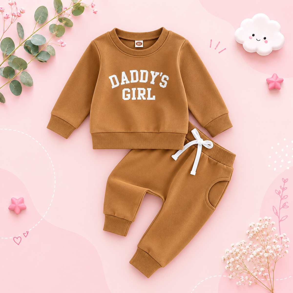 The Chloe - Baby Girl "Daddy's Girl" Letters Print Long Sleeve Sweatshirt Tops Elastic Waist + Pants