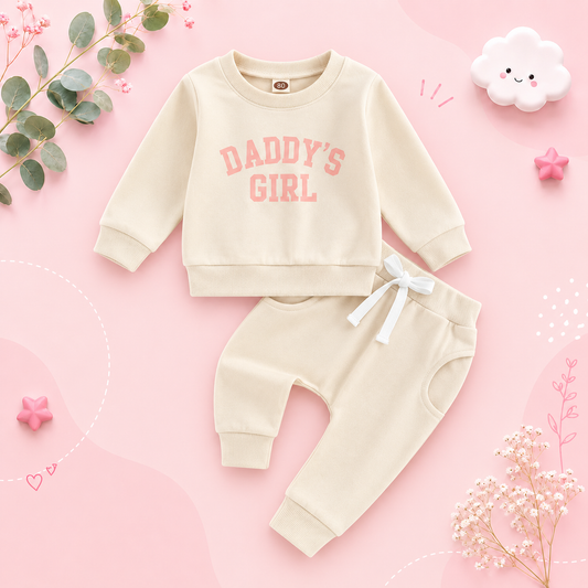 The Chloe - Baby Girl "Daddy's Girl" Letters Print Long Sleeve Sweatshirt Tops Elastic Waist + Pants