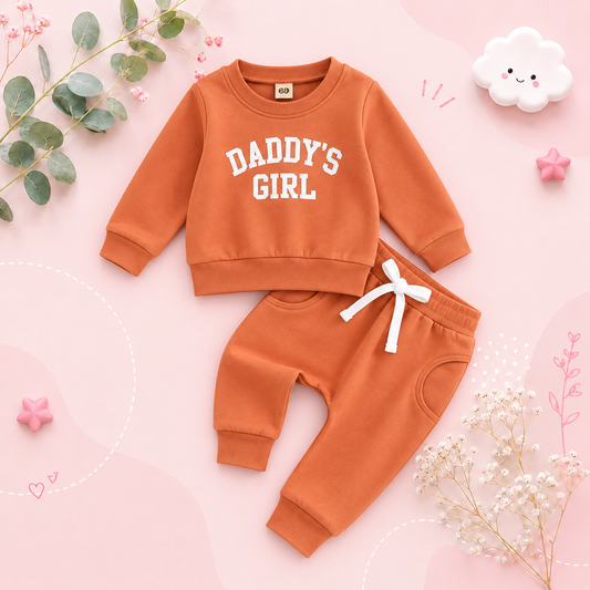 The Chloe - Baby Girl "Daddy's Girl" Letters Print Long Sleeve Sweatshirt Tops Elastic Waist + Pants