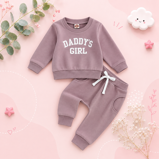 The Chloe - Baby Girl "Daddy's Girl" Letters Print Long Sleeve Sweatshirt Tops Elastic Waist + Pants