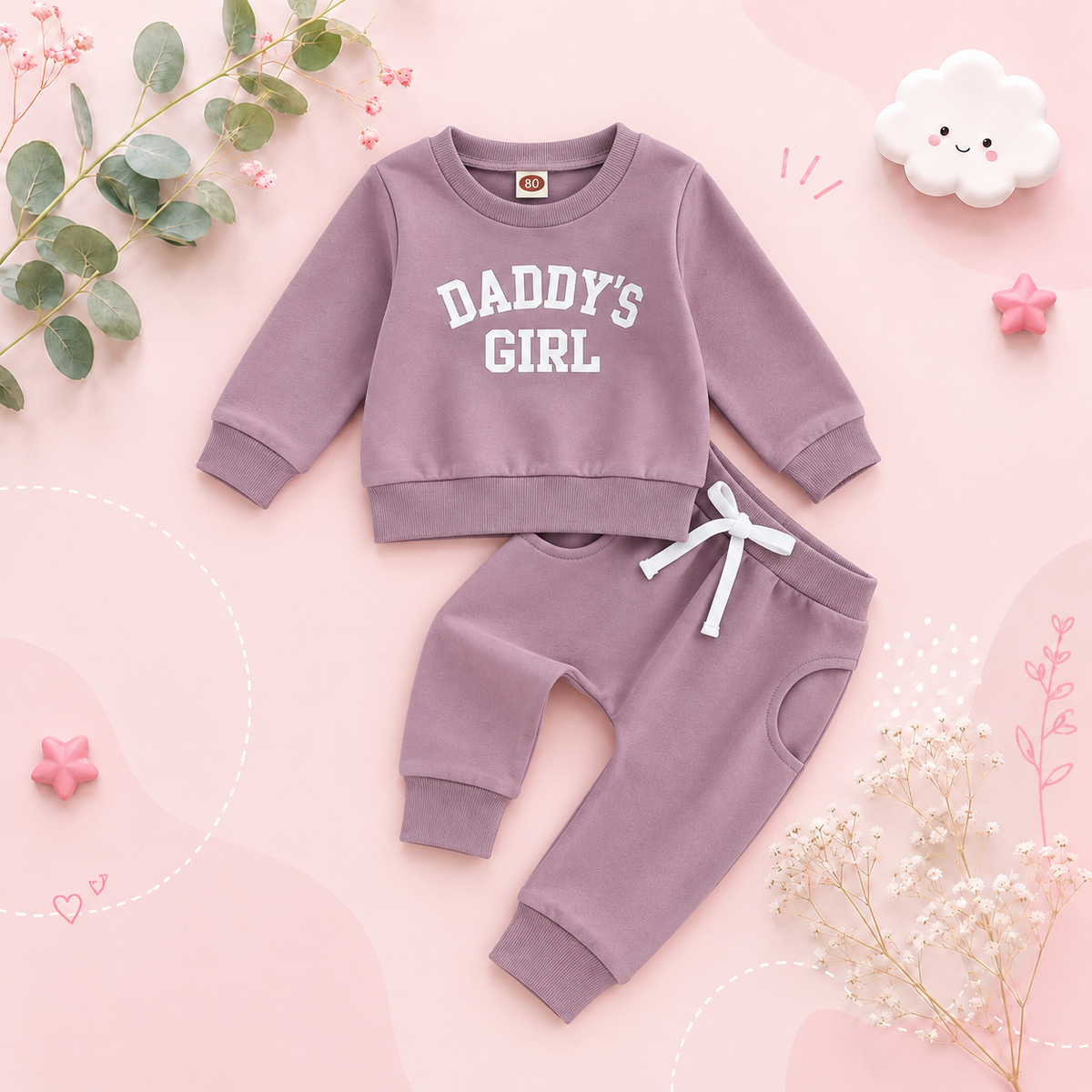 The Chloe - Baby Girl "Daddy's Girl" Letters Print Long Sleeve Sweatshirt Tops Elastic Waist + Pants