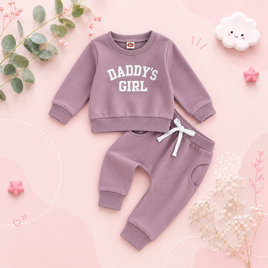 The Chloe - Baby Girl "Daddy's Girl" Letters Print Long Sleeve Sweatshirt Tops Elastic Waist + Pants