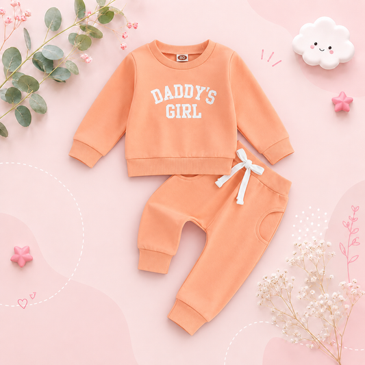 The Chloe - Baby Girl "Daddy's Girl" Letters Print Long Sleeve Sweatshirt Tops Elastic Waist + Pants